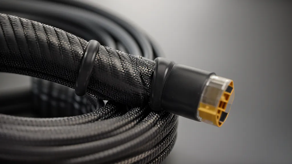 Primer plano de la etiqueta IP44 en el cable de una guirnalda de iluminación exterior para terrazas