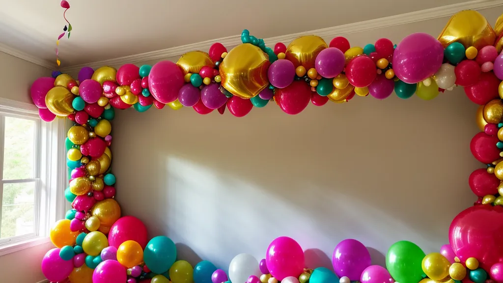 Guirnalda de globos terminada, protegida de la luz solar como parte de la decoración DIY