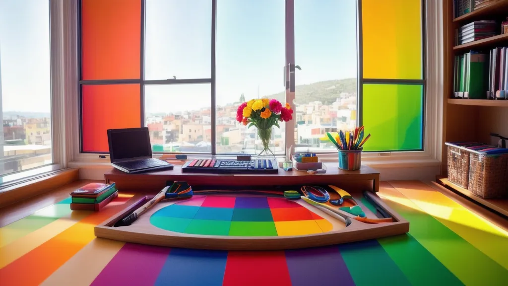 muestras de color CMYK junto a un boceto digital impreso para decorar una fiesta infantil