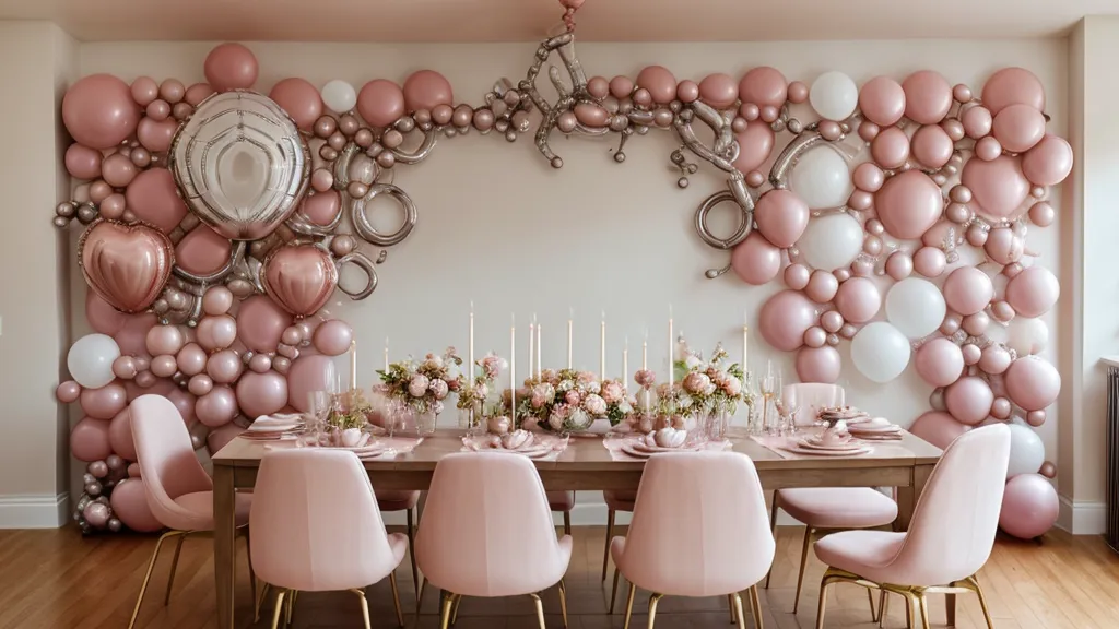 Pared de globos sin estructura terminada como fondo de fiesta DIY en casa