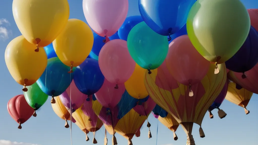 Vista inferior de globos de distintos tamaños formando un techo creativo con efecto orgánico