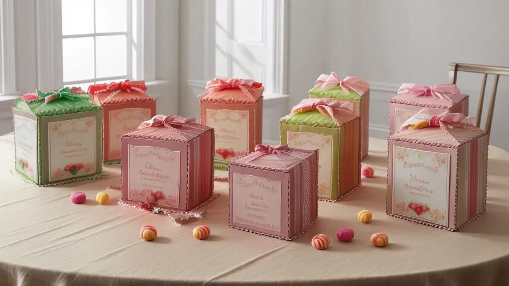 Cajas de dulces personalizadas terminadas con plantillas para imprimir, listas para la mesa de la fiesta