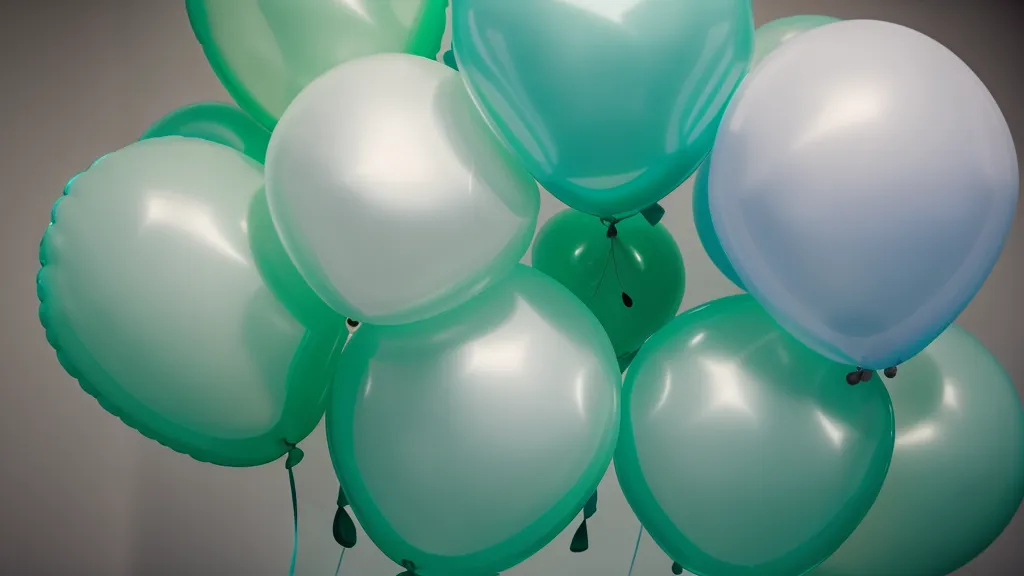 Detalle de un arco de globos en degradado verde azulado, ejemplo de teoría del color aplicada a una fiesta temática moderna