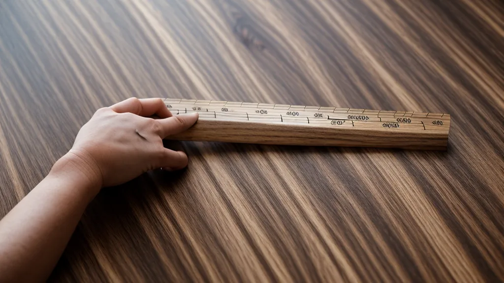 Manos midiendo la profundidad de una mesa pequeña para planificar la decoración