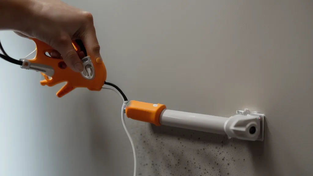 Gota de silicona caliente sobre la cinta de pintor, el paso clave del truco de decoración DIY para fiestas en casa