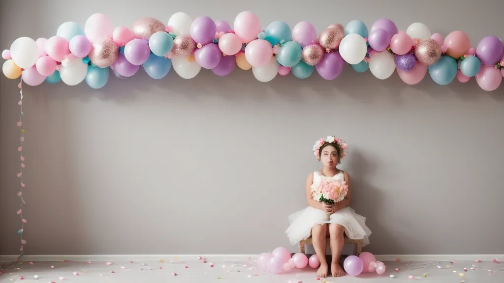 Sección de guirnalda de globos terminada y pegada en la pared tras aplicar el truco de decoración DIY