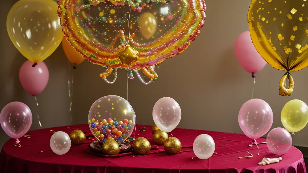 Confeti pegado a las paredes internas de un globo burbuja por efecto de la electricidad estática