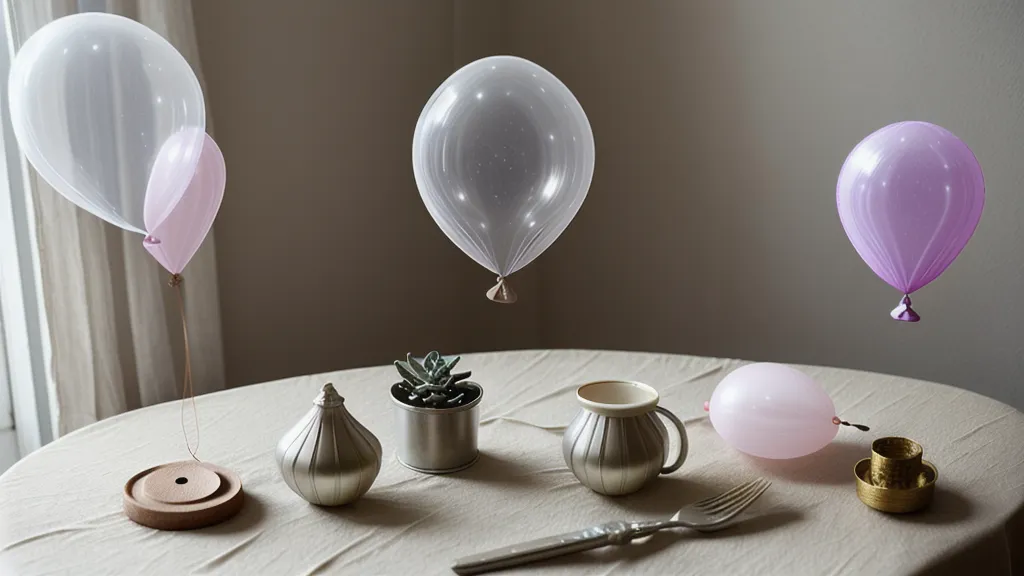 Globo de helio sujeto con una pesa casera para calcular el peso necesario