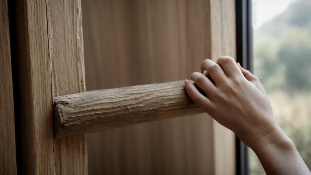 Mano retirando residuo de cinta adhesiva de una silla de madera, truco DIY de decoración de globos